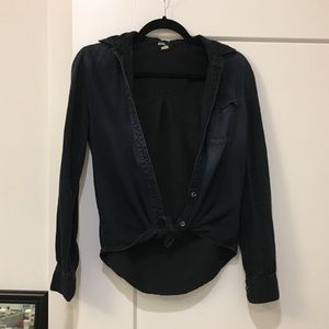 BDG long sleeve button down tie front black top